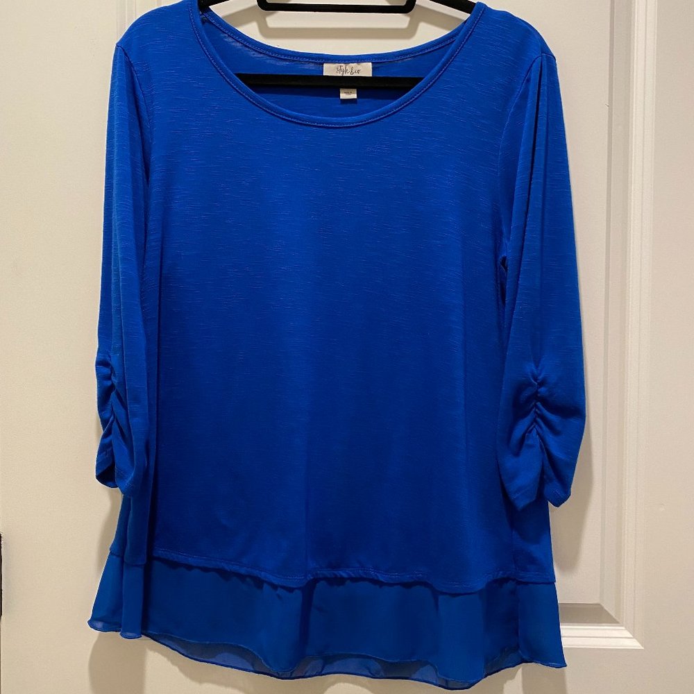 Style & Co Royal Blue Jewel Neck 3/4 Sleeve Top